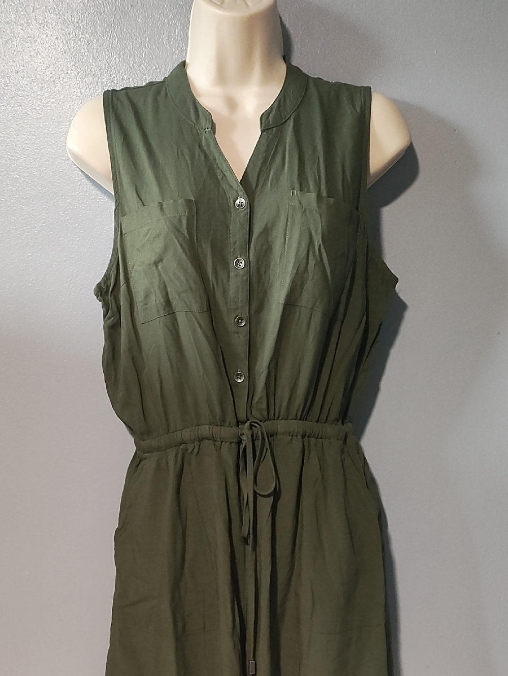 Sleeveless Drawstring Jumpsuit in Olive Green